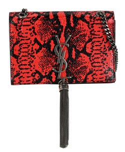 Snakeskin Print Kate Tassel, Leather, Red/Black, 0416, 1*
